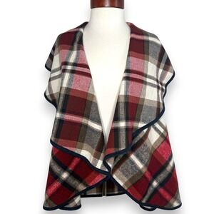 Women's Plaid Open Front Sleeveless‎ Vest Shawl Cardigan